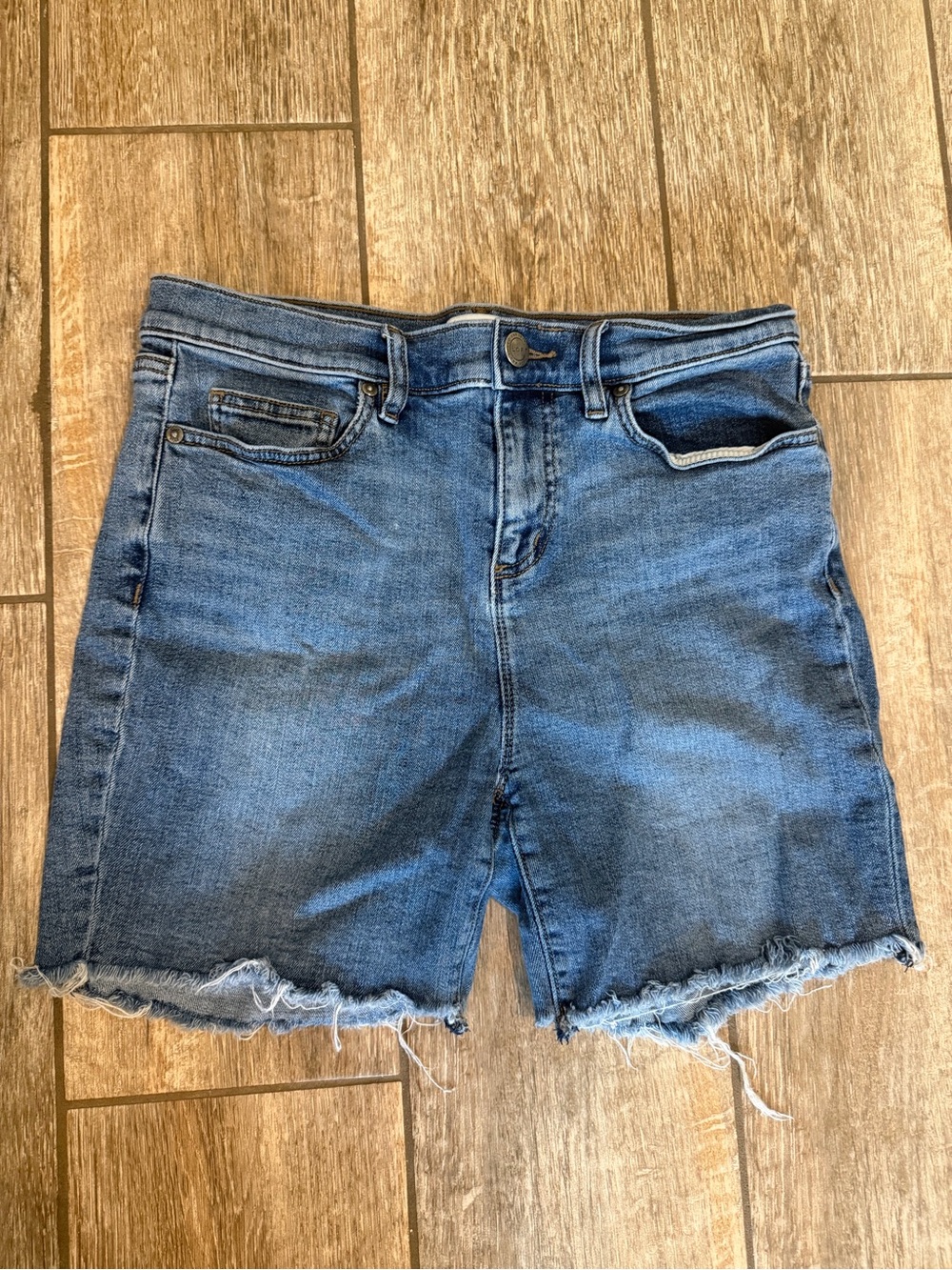LOFT Medium Wash Frayed Hem Jean Shorts